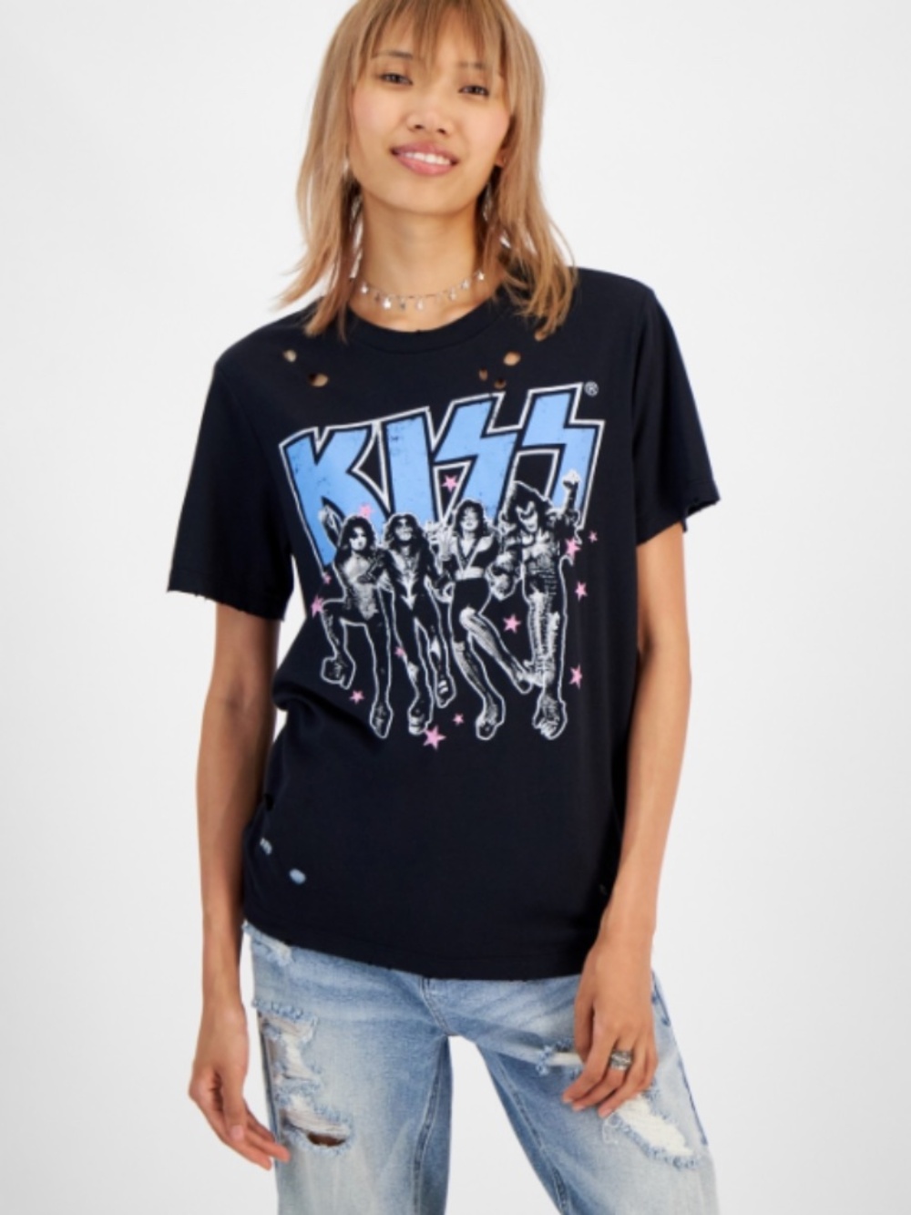 Grayson Threads the Label Juniors Kiss Distressed Graphic T-Shirt - SIZE M NWT